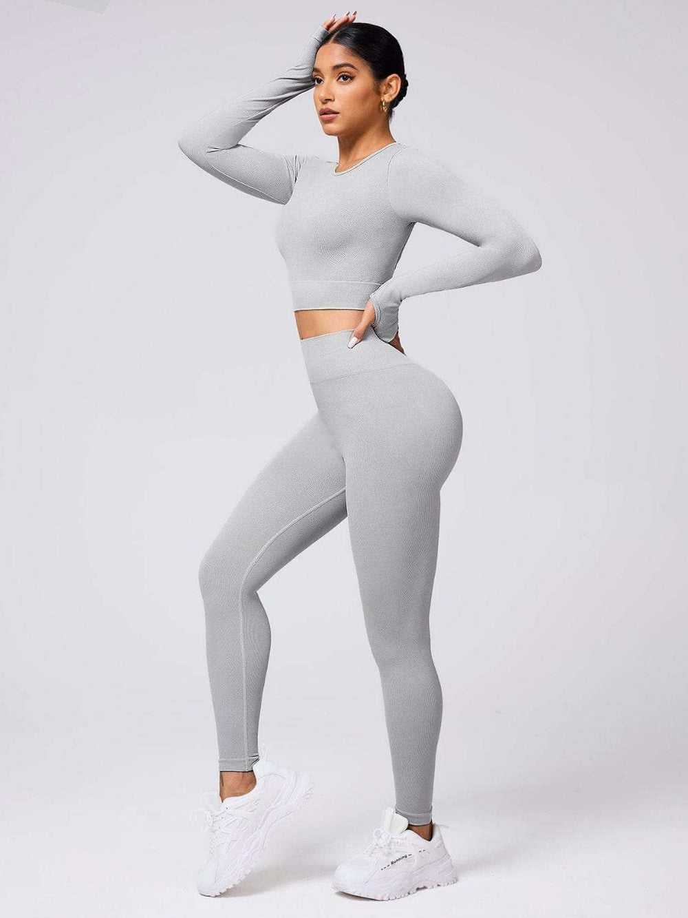 Back Crisscross Round Neck Long Sleeve Top and Leggings Active Set - Trendsi - Flyclothing LLC