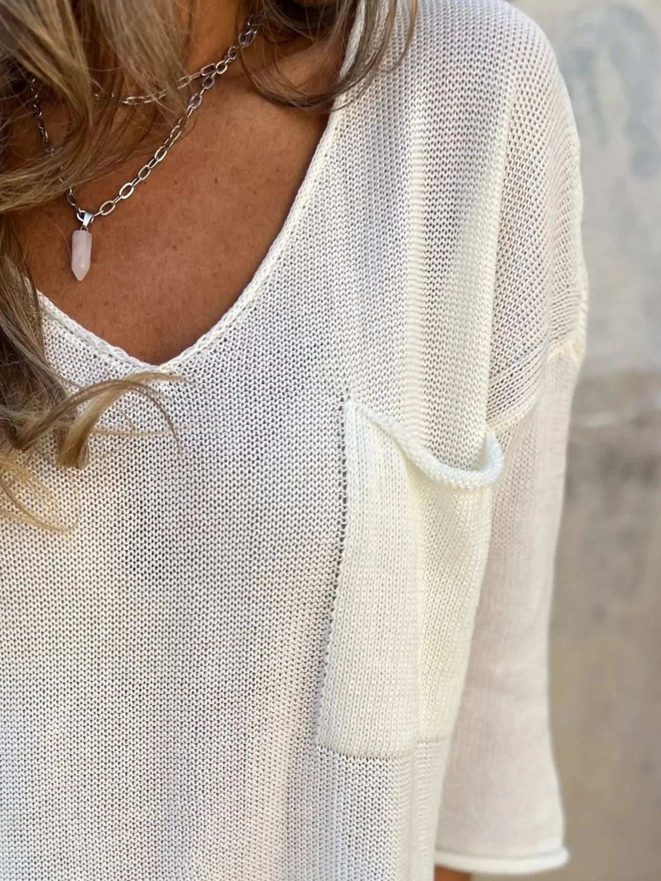 Full Size Casual V-Neck Knit Sweater Plus Size - Trendsi - Flyclothing LLC