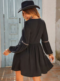 Ruched Notched Long Sleeve Mini Dress - Trendsi