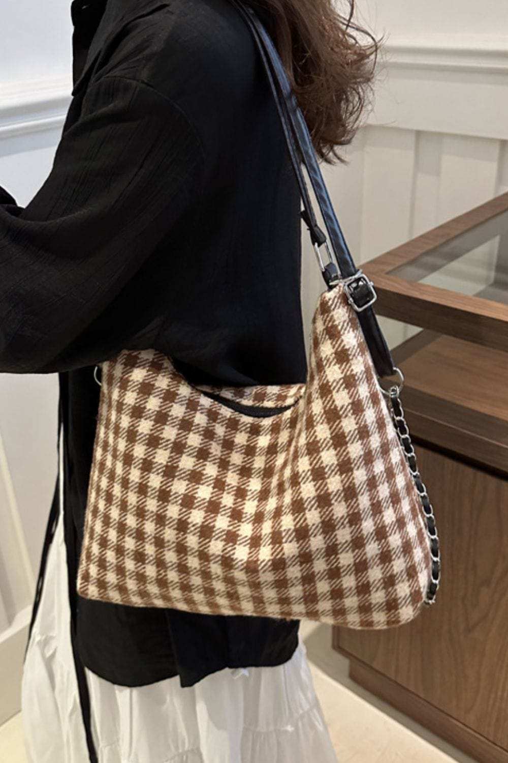 Plaid Adjustable Strap Handbag - Trendsi - Flyclothing LLC