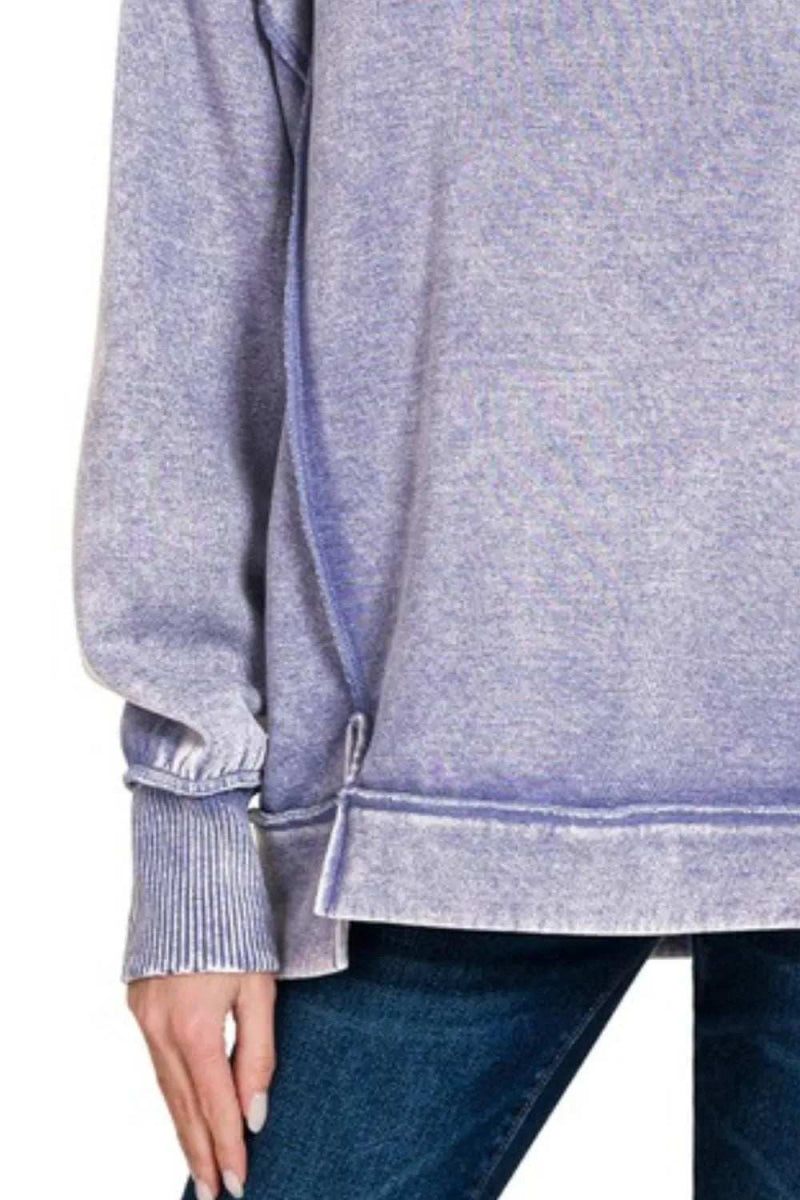 Zenana Acid Wash Exposed-seam Fleece Sweatshirt - Trendsi - Flyclothing LLC
