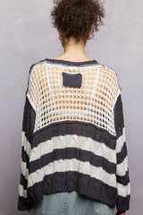 POL Color-Blocked Stripe Pattern Knit Top with Twisted Weave - Trendsi - Flyclothing LLC