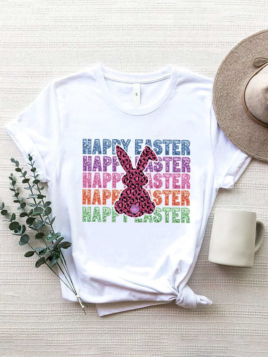 HAPPY EASTER Round Neck Short Sleeve T-Shirt - Trendsi - Flyclothing LLC