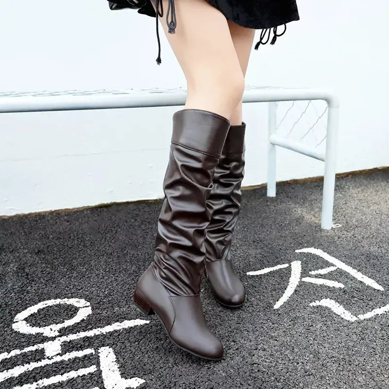 Slouch Block Heel Boots - Trendsi - Flyclothing LLC
