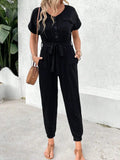 V-Neck Short Sleeve Jumpsuit - Trendsi