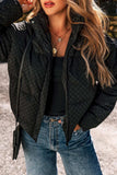 Checkered Turtleneck Zip Up Long Sleeve Winter Coat - Trendsi - Flyclothing LLC