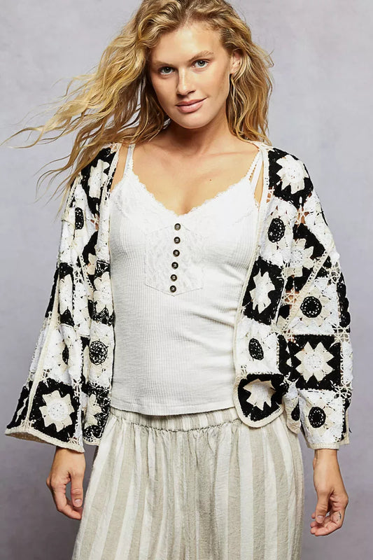 POL Open Front Cardigan with Varied Patterns - Trendsi - Flyclothing LLC