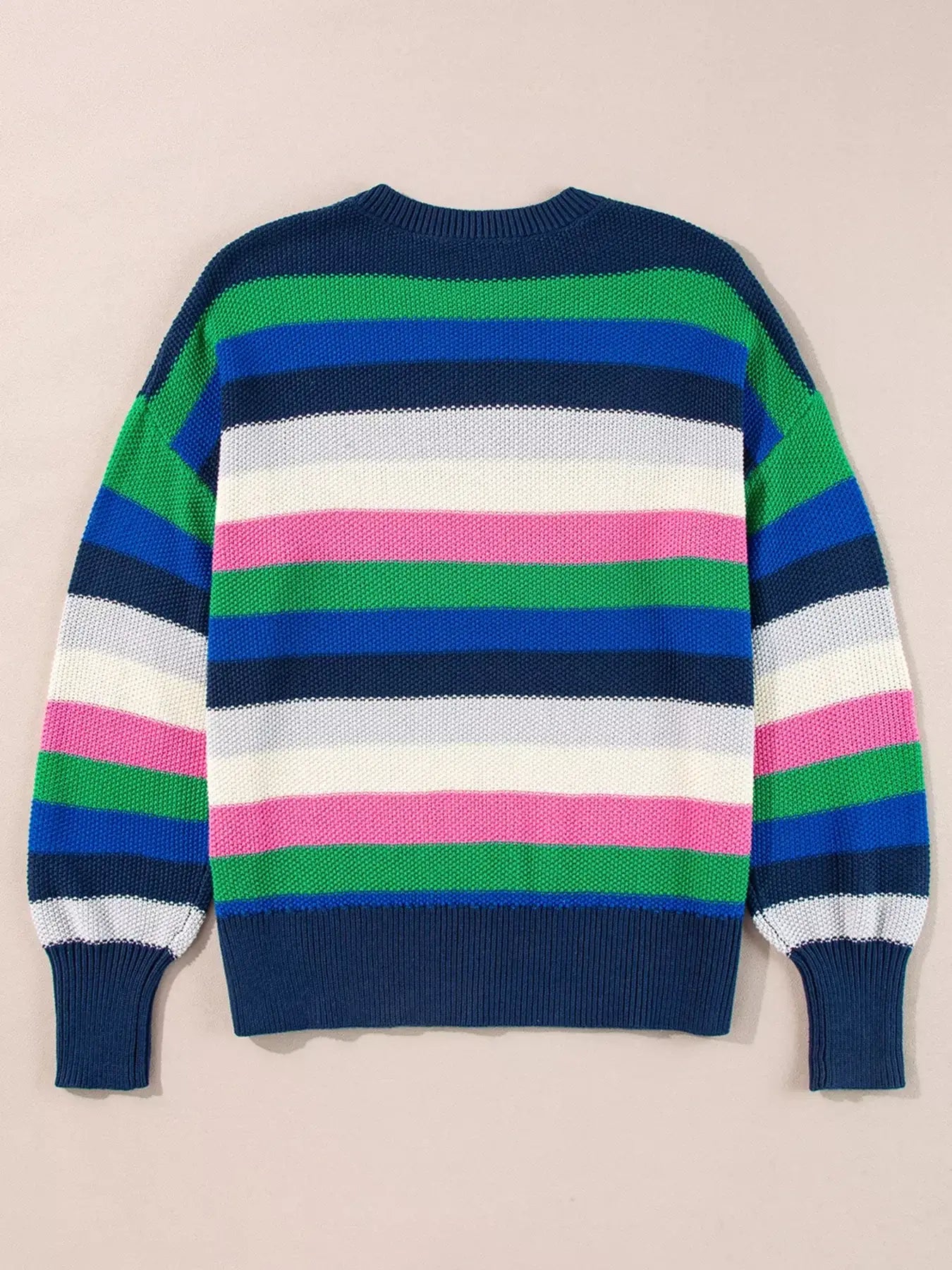 Rainbow Striped Crew Neck Drop Shoulder Sweater - Trendsi - Flyclothing LLC