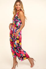 Haptics Pocketed Floral Round Neck Sleeveless Midi Dress - Trendsi