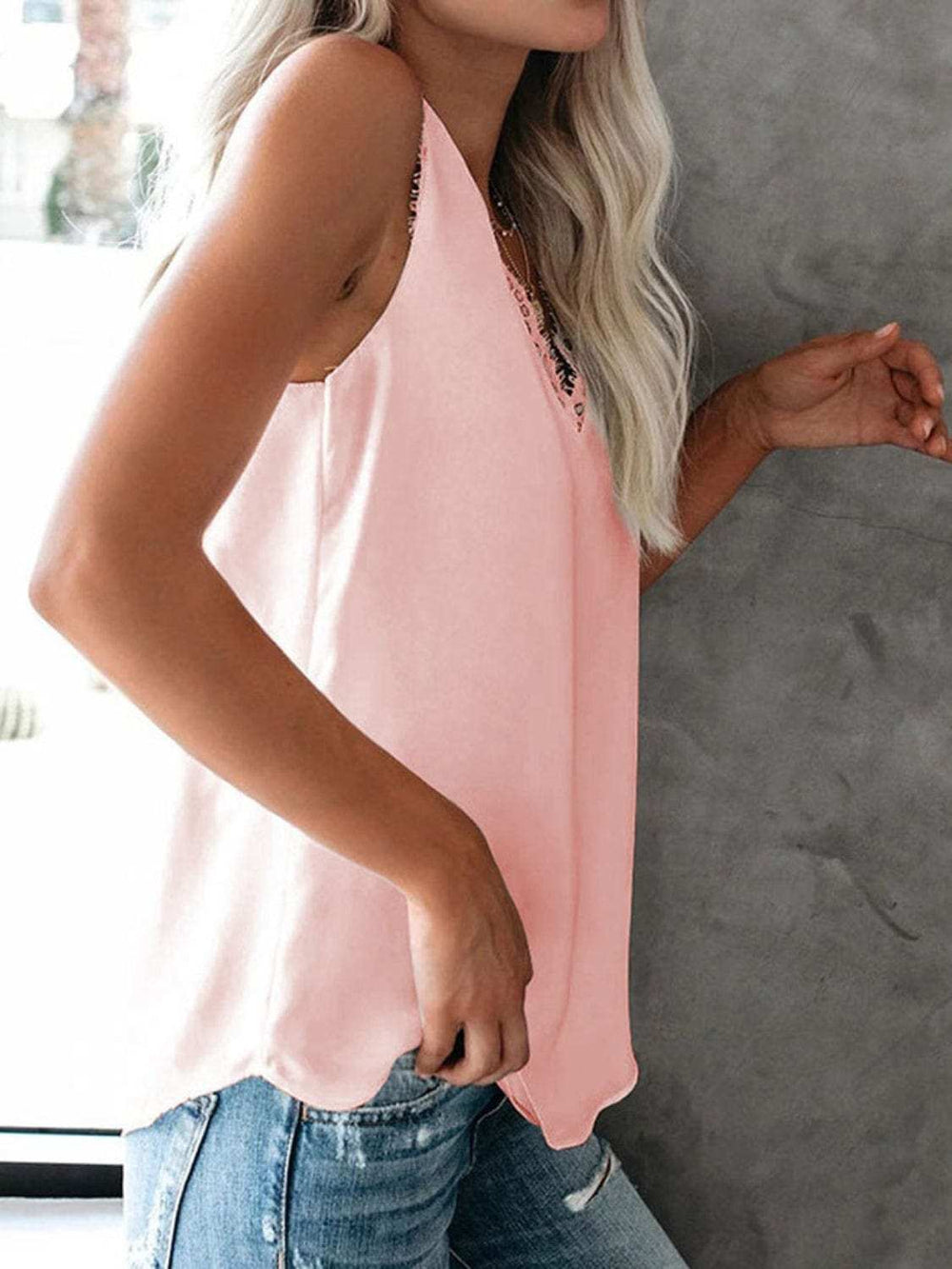 Lace Detail V-Neck Tank - Trendsi - Flyclothing LLC