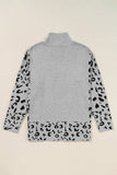 Slit Leopard Mock Neck Dropped Shoulder Sweater - Trendsi - Flyclothing LLC