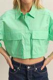 HYFVE Front Pockets Poplin Collared Neck Crop Shirt - Trendsi