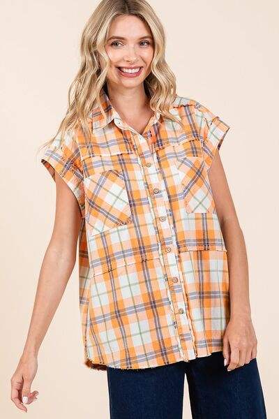 Mittoshop Mineral Wash Plaid Button Down Shirt - Trendsi - Flyclothing LLC