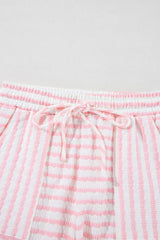 Stripe Knitted Short Sleeve Top and Drawstring Shorts Set - Trendsi - Flyclothing LLC