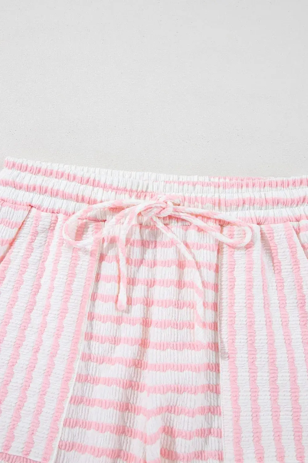 Stripe Knitted Short Sleeve Top and Drawstring Shorts Set - Trendsi - Flyclothing LLC