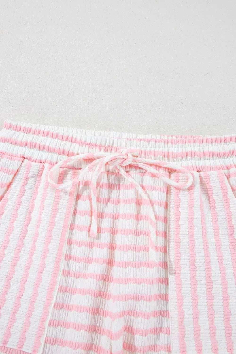 Stripe Knitted Short Sleeve Top and Drawstring Shorts Set - Trendsi - Flyclothing LLC