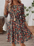 Frill Floral Round Neck Dress - Trendsi