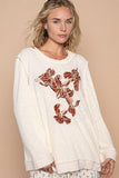 POL Embroidered Round Neck Long Sleeve Knit Top - Trendsi