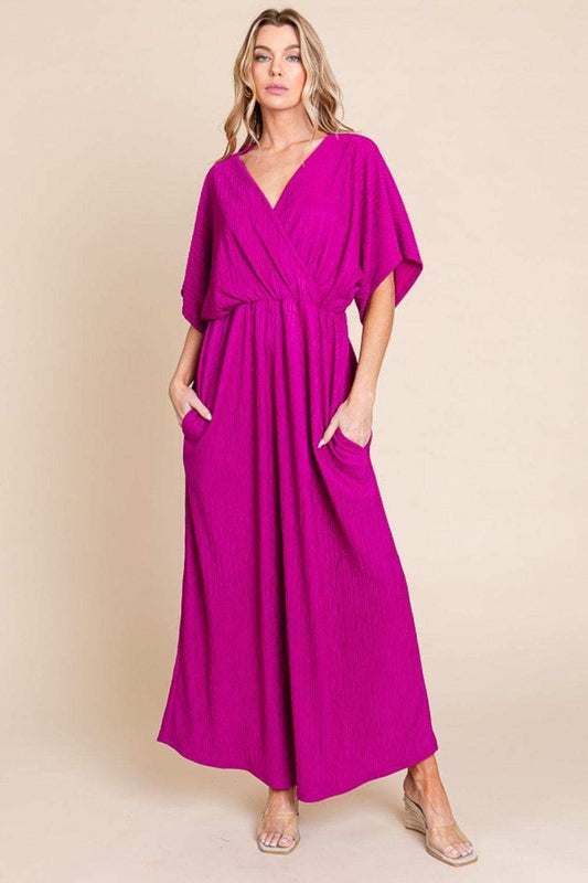BOMBOM Surplice Maxi Dress with Pockets - Trendsi - Flyclothing LLC