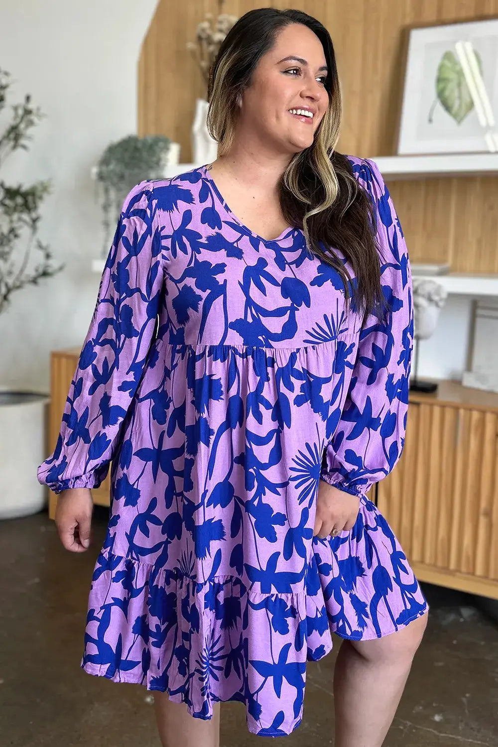 Double Take Full Size Printed Ruffle Hem Dress with Pocket - Trendsi - Flyclothing LLC