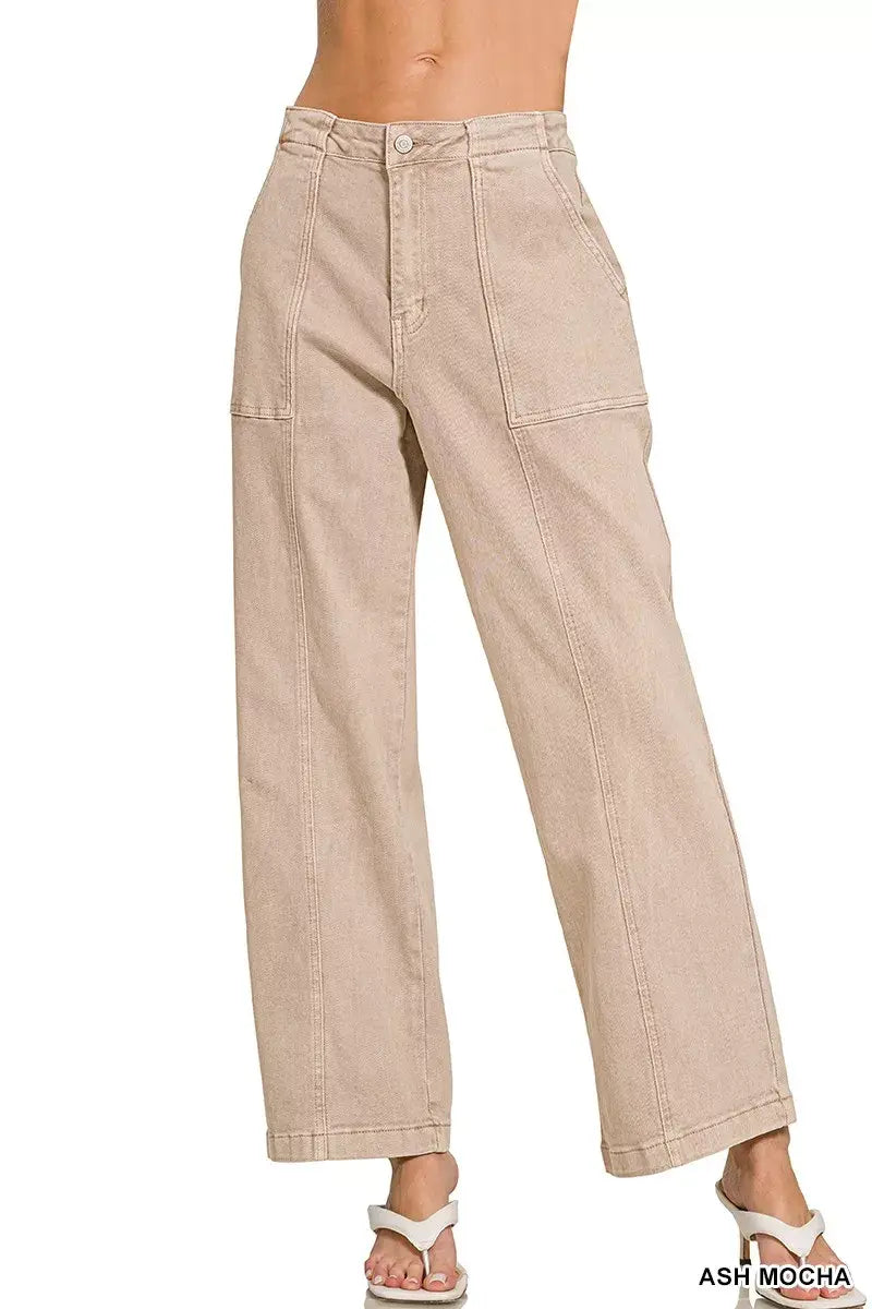 Zenana Straight Leg Utility Pocket Jeans - Trendsi - Flyclothing LLC