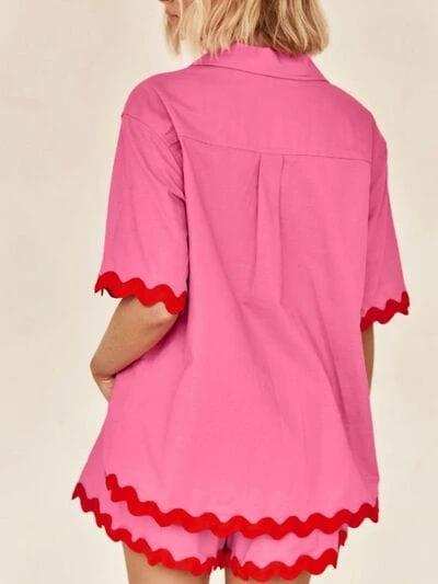 Contrast Trim Half Sleeve Top and Shorts Set - Trendsi - Flyclothing LLC