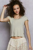 POL Round Neck Short Sleeve Crop T-Shirt with Lace Trim - Trendsi - Flyclothing LLC