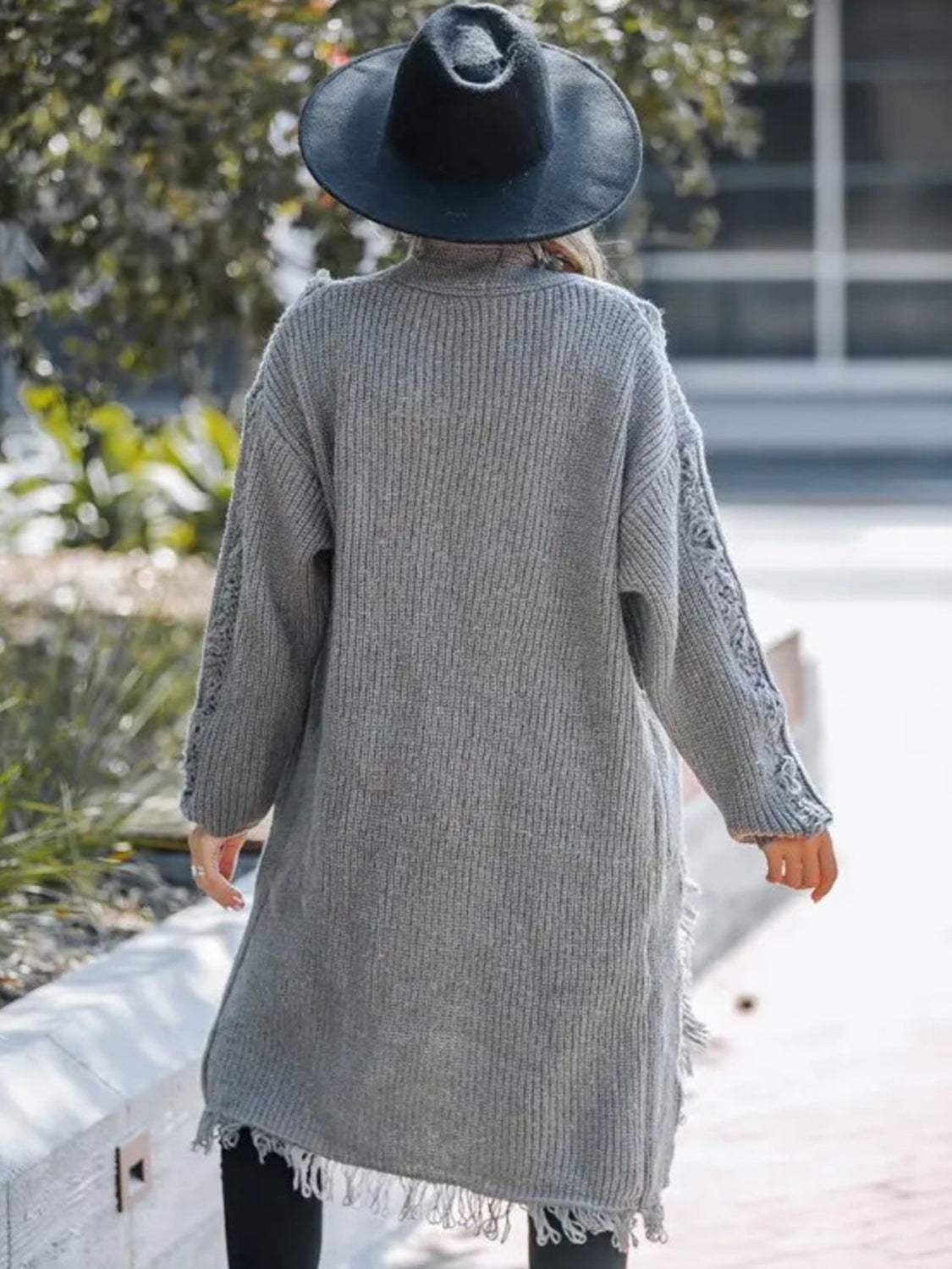 Fringe Open Front Long Sleeve Cardigan - Trendsi - Flyclothing LLC