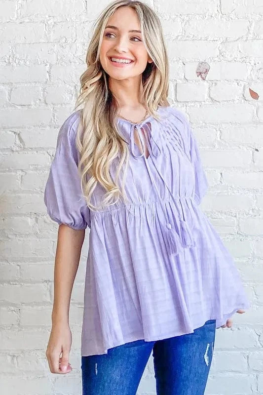 And The Why Textured Pintuck Blouse Top with Tassels - Trendsi