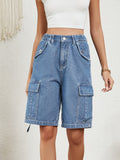High Waist Denim Shorts with Pockets - Trendsi