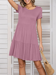 Round Neck Short Sleeve Mini Tee Dress - Trendsi