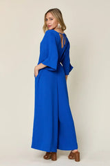 Double Take Full Size Surplice Wide Leg Jumpsuit with Pockets - Trendsi - Flyclothing LLC
