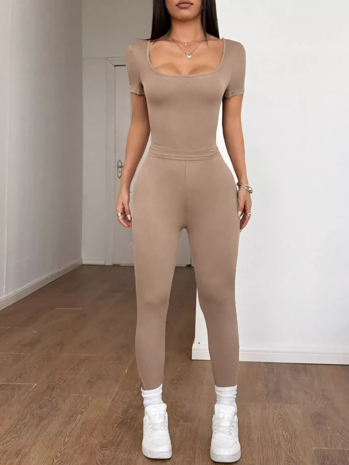 Short Sleeve Top and Leggings Set - Trendsi - Flyclothing LLC