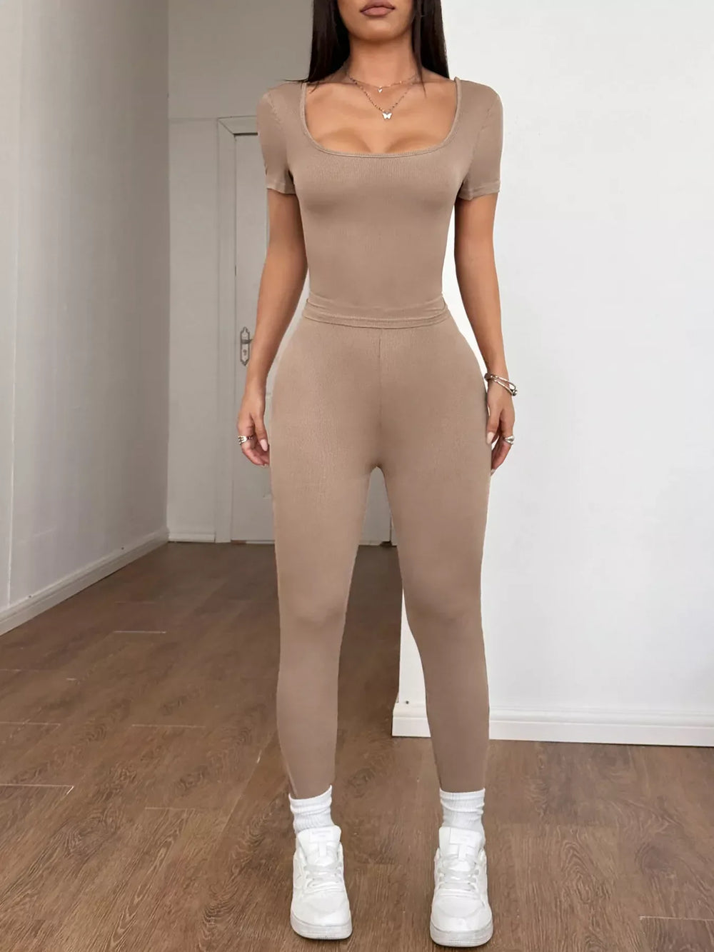 Short Sleeve Top and Leggings Set - Trendsi - Flyclothing LLC