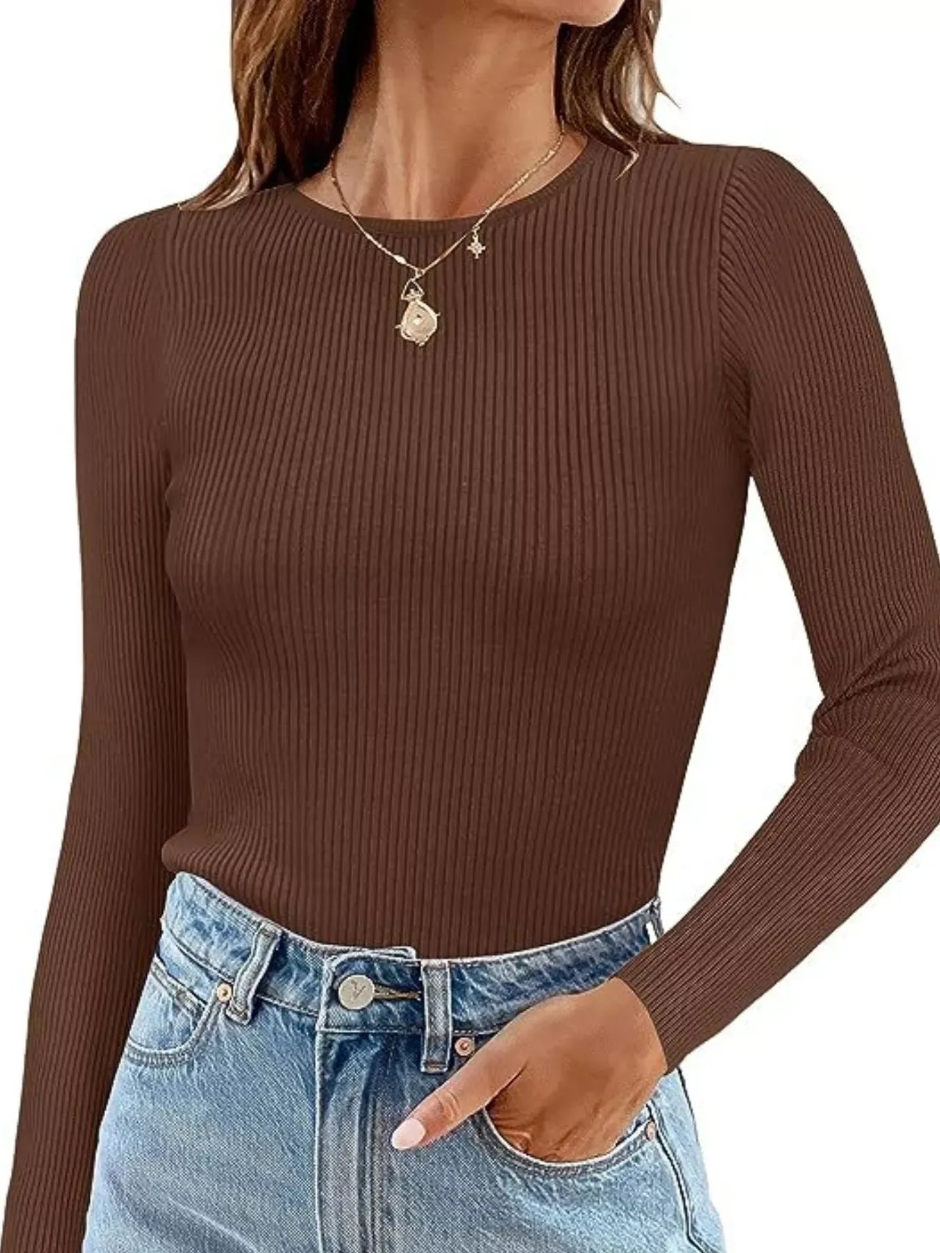 Ribbed Knit Slim Fit Long Sleeve T-Shirt - Trendsi - Flyclothing LLC