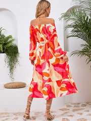 Printed Long Sleeve Midi Dress - Trendsi