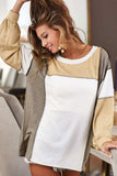 Exposed Seam Contrast Round Neck Long Sleeve Top - Trendsi - Flyclothing LLC