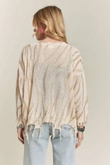 ADORA Frayed Zebra Knit Top - Trendsi - Flyclothing LLC