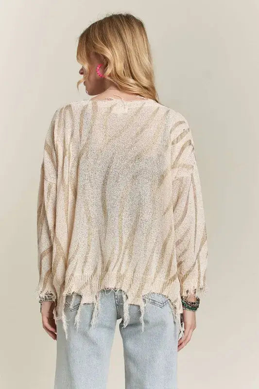 ADORA Frayed Zebra Knit Top - Trendsi - Flyclothing LLC