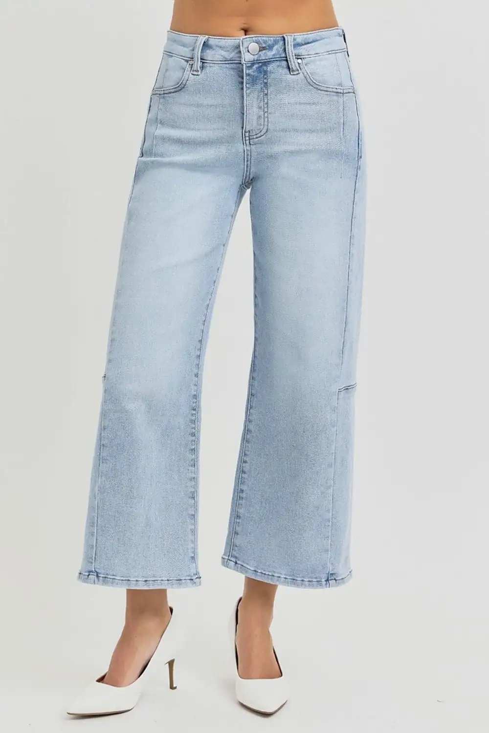 RISEN Full Size High Rise Seamed Detail Wide Leg Crop Jeans - Trendsi - Flyclothing LLC