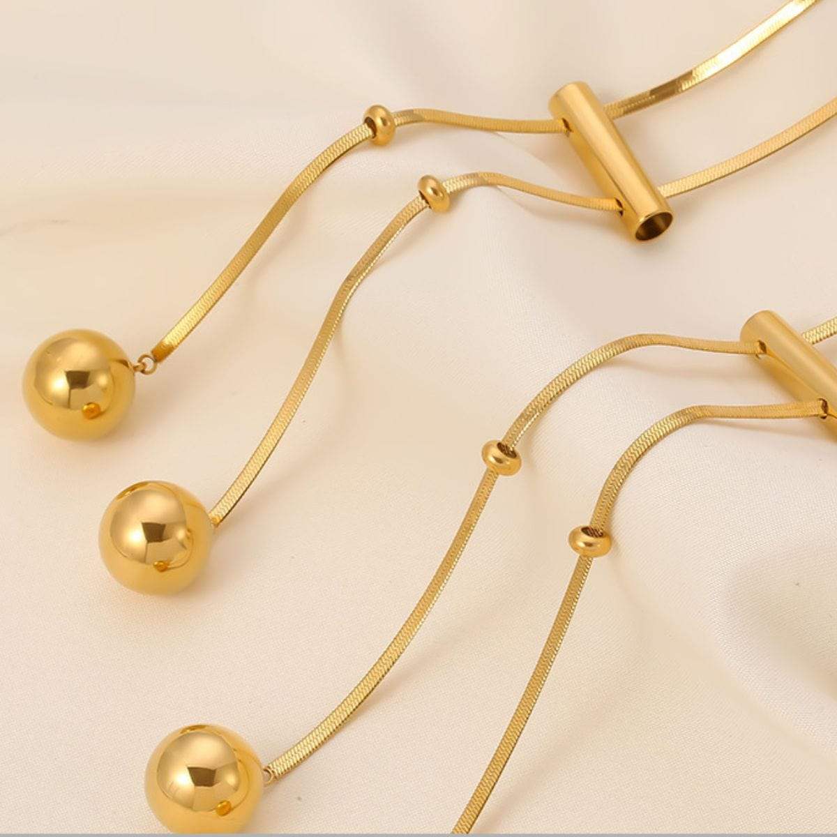 18K Gold-Plated Titanium Steel Hollow Bead Necklace - Trendsi - Flyclothing LLC