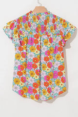 Floral Print Shirred Tiered Ruffled Sleeve Blouse - Trendsi - Flyclothing LLC