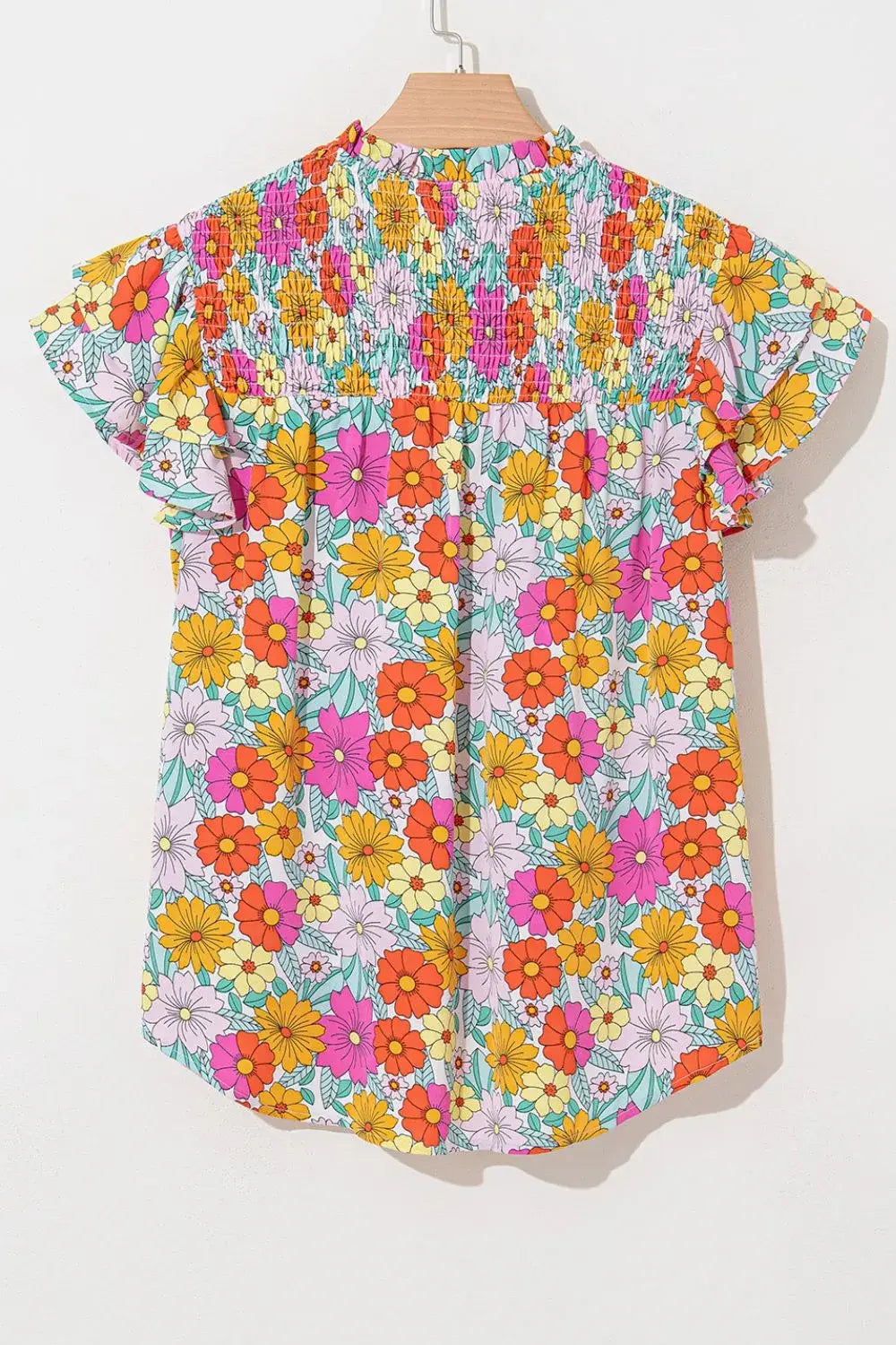 Floral Print Shirred Tiered Ruffled Sleeve Blouse - Trendsi - Flyclothing LLC