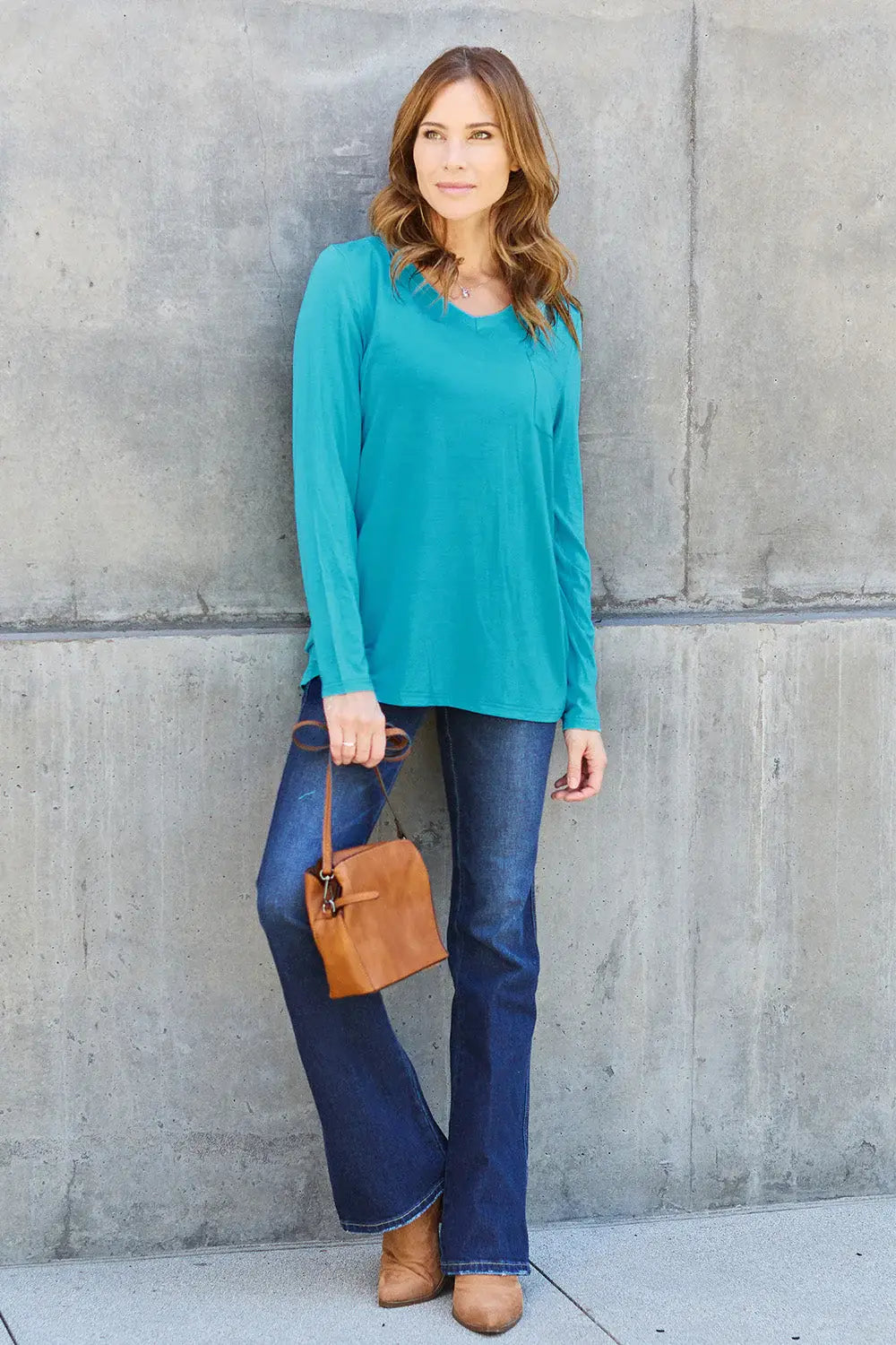 Basic Bae Full Size V-Neck Long Sleeve Top - ShopBasicbae - Flyclothing LLC