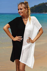 Double Take Openwork Contrast Slit Knit Cover Up - Trendsi - Flyclothing LLC