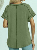 Exposed Seam V-Neck Short Sleeve Top - Trendsi - Flyclothing LLC