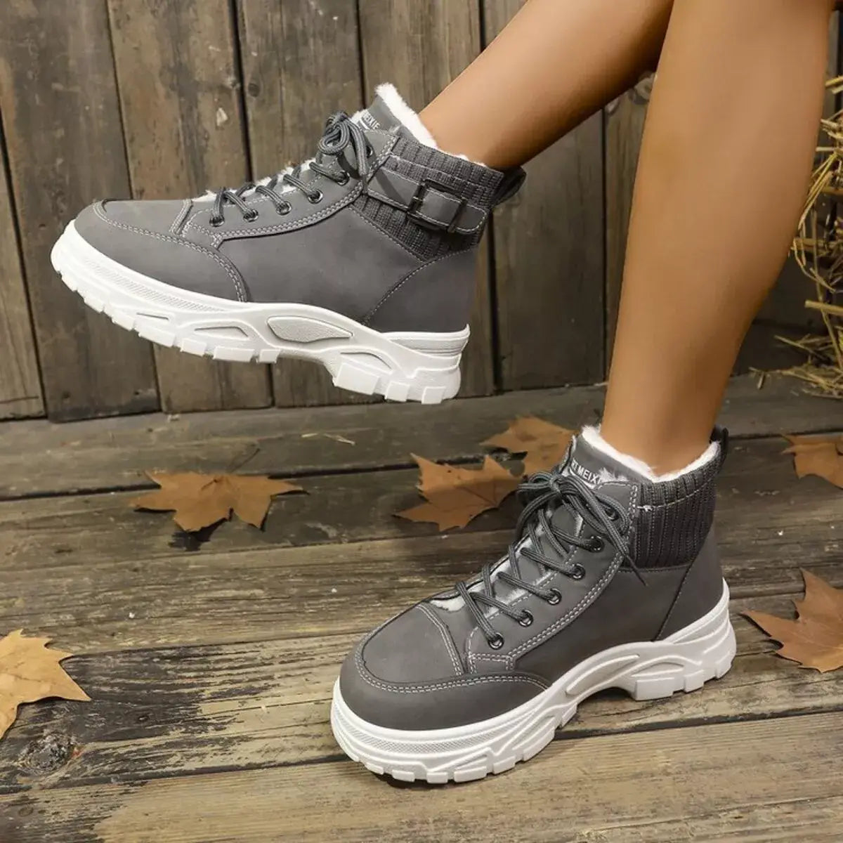 Plush Lining Lace Up Boots - Trendsi - Flyclothing LLC