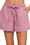 Zenana Textured Knit Jacquard Drawstring Shorts - Trendsi