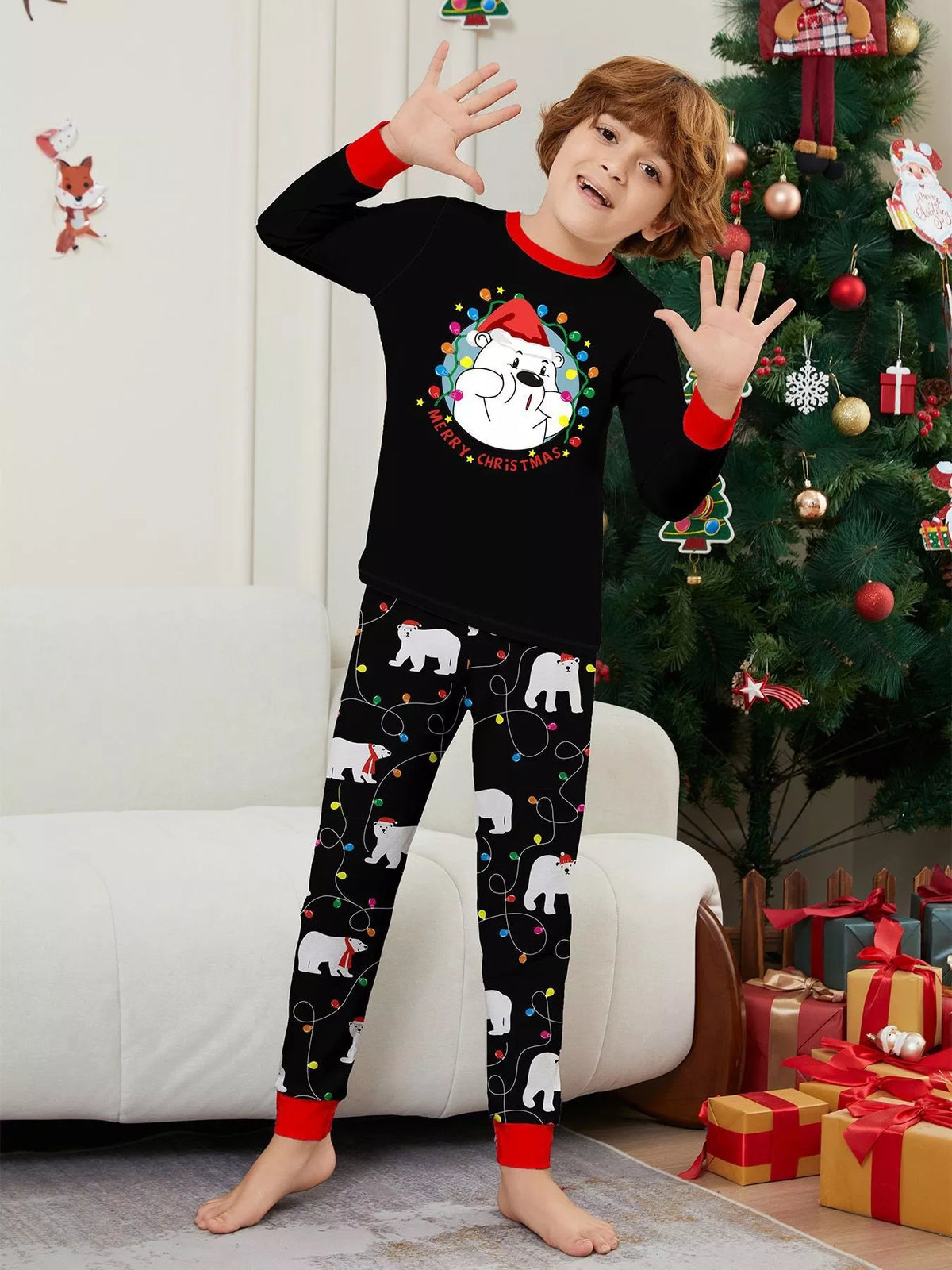 Full Size Family Matching Christmas Pajamas Set with Polar Bear Print Plus Size - Trendsi - Flyclothing LLC