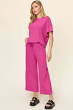 Double Take Full Size Texture Round Neck Short Sleeve T-Shirt and Wide Leg Pants - Trendsi - Flyclothing LLC